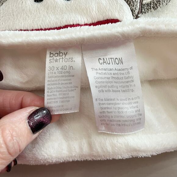 Baby Starters Sock Monkey Ivory Blanket - Soft Cozy Fleece 30x40 - Picture 6 of 6